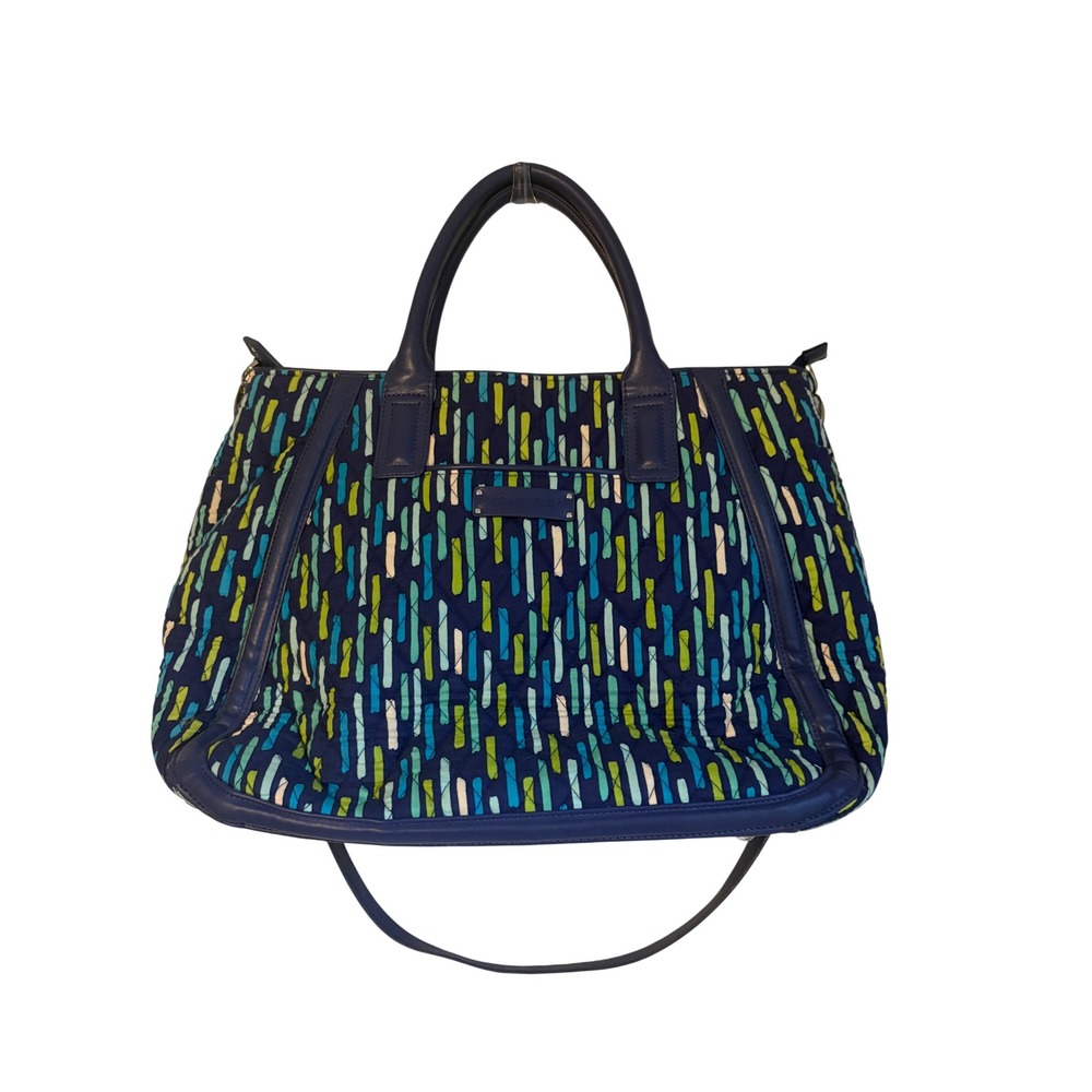 NWOT Vera Bradley Quilted Tote Bag Blue Green Abstract Dash Satchel Crossbody